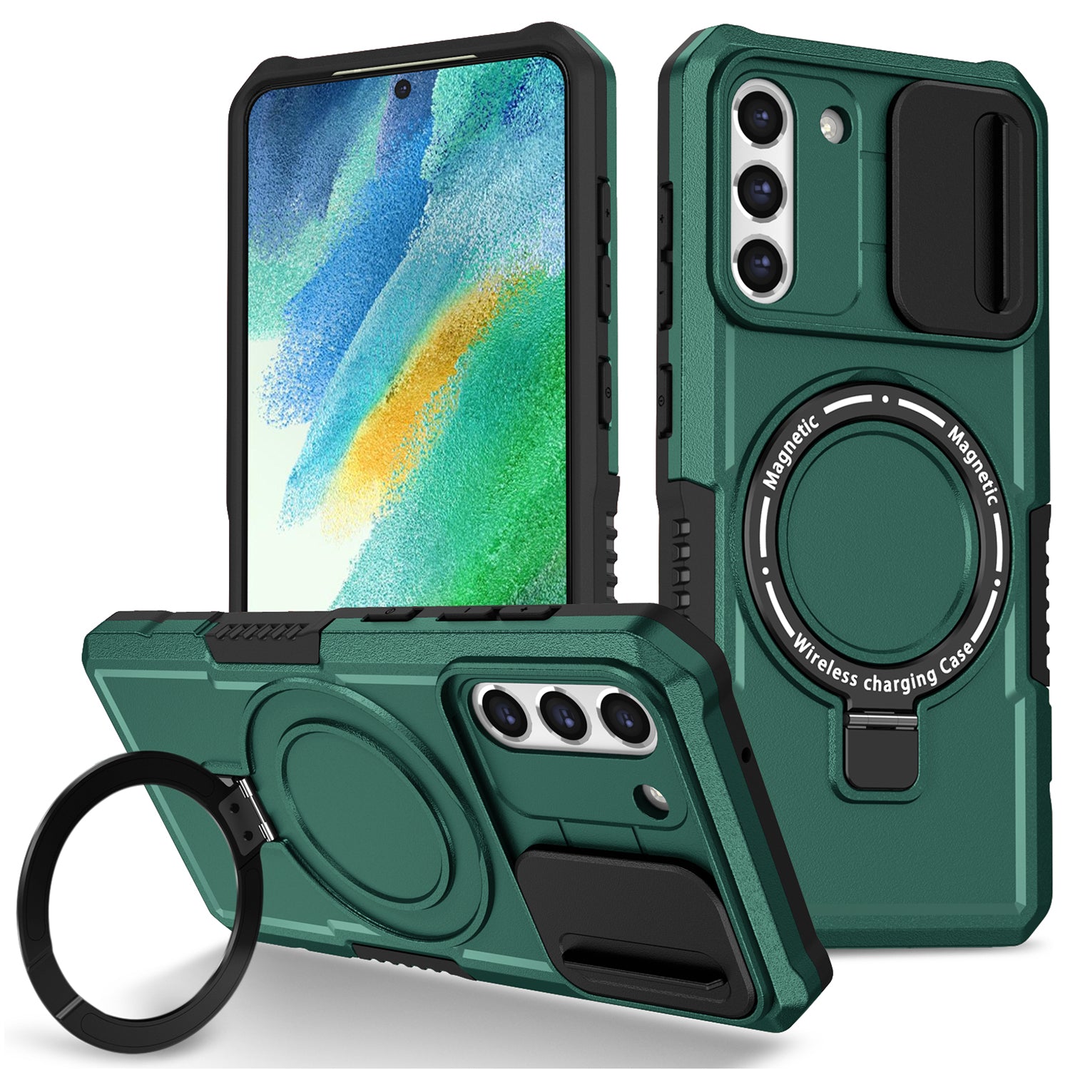 For Samsung Galaxy S21 FE 5G Case PC+TPU Magnetic Phone Shell with Slide Camera Cover For Samsung Galaxy S21 FE 5G Case PC+TPU Magnetic Phone Shell with Slide Camera Cover